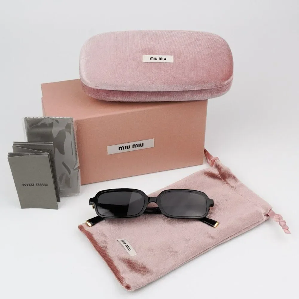 NEW Miu Miu MU11ZSF 16K5S0 Black Dark Grey Rectangle Unisex Sunglasses